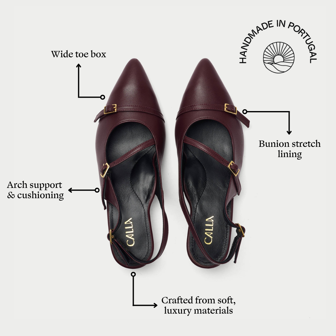 Paloma - Burgundy Leather Kitten Heels