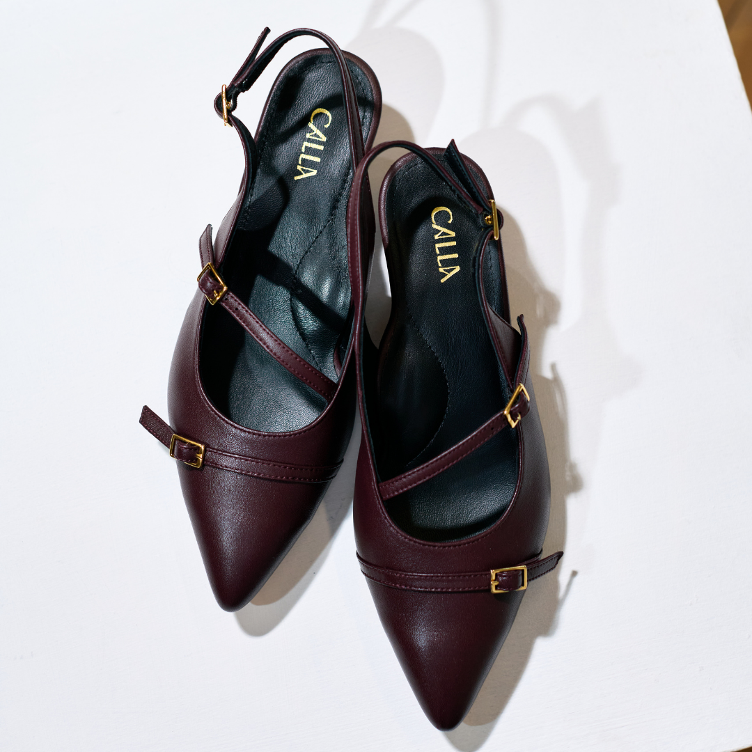 Paloma - Burgundy Leather Kitten Heels
