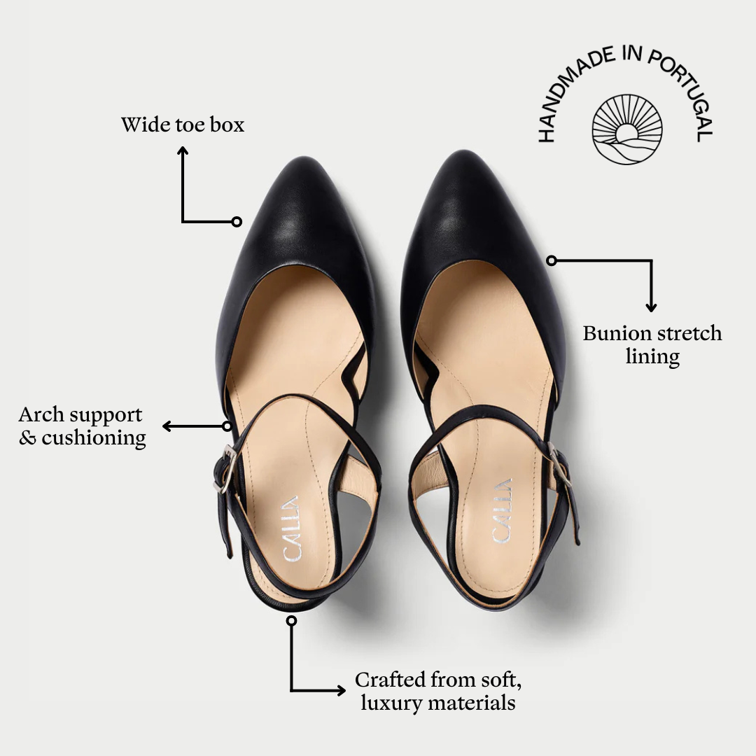 Patricia black leather heels features