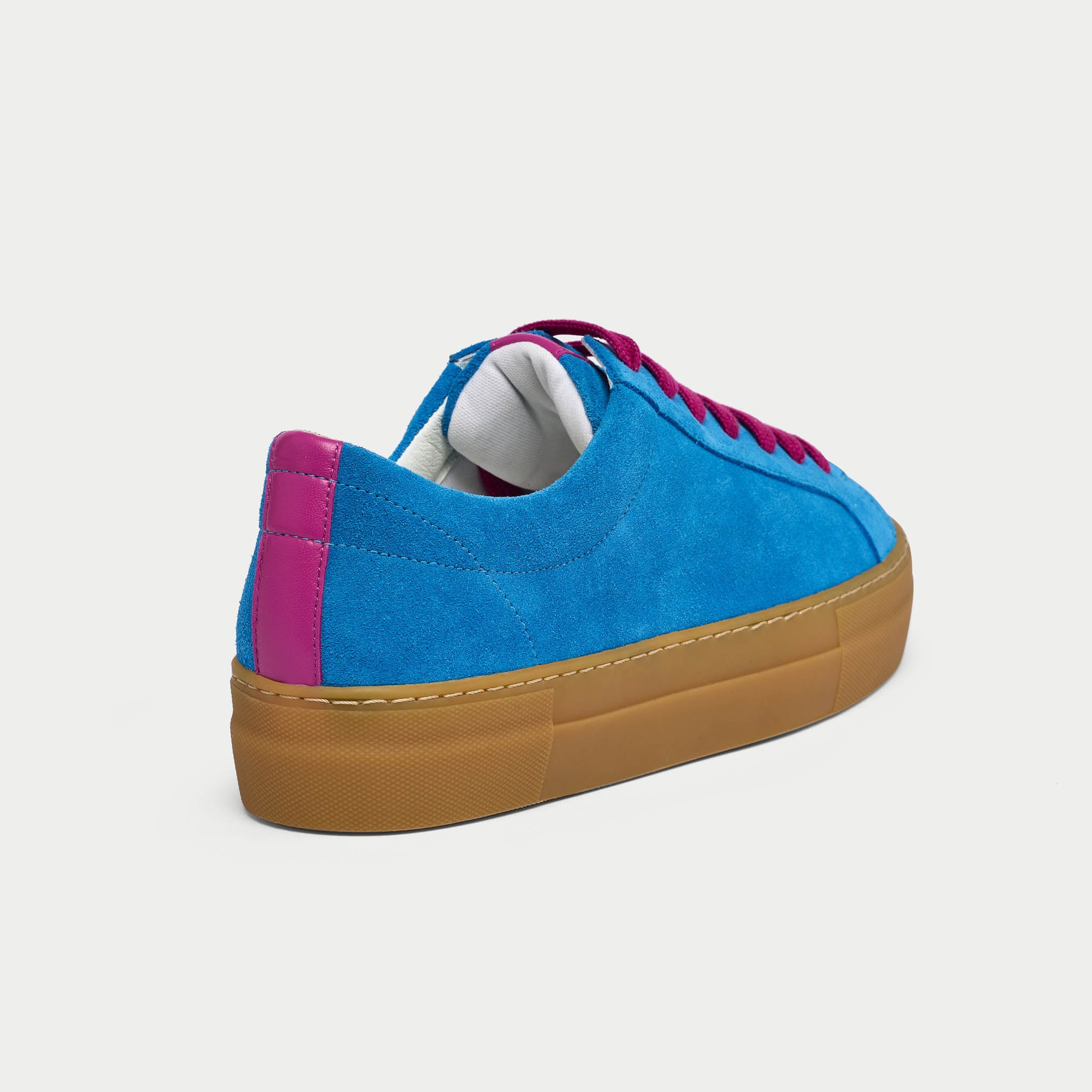 saturn blue suede trainers heel close up