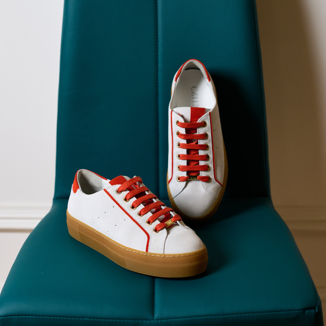 Saturn - Cream & Orange Suede Wide Fit Trainers