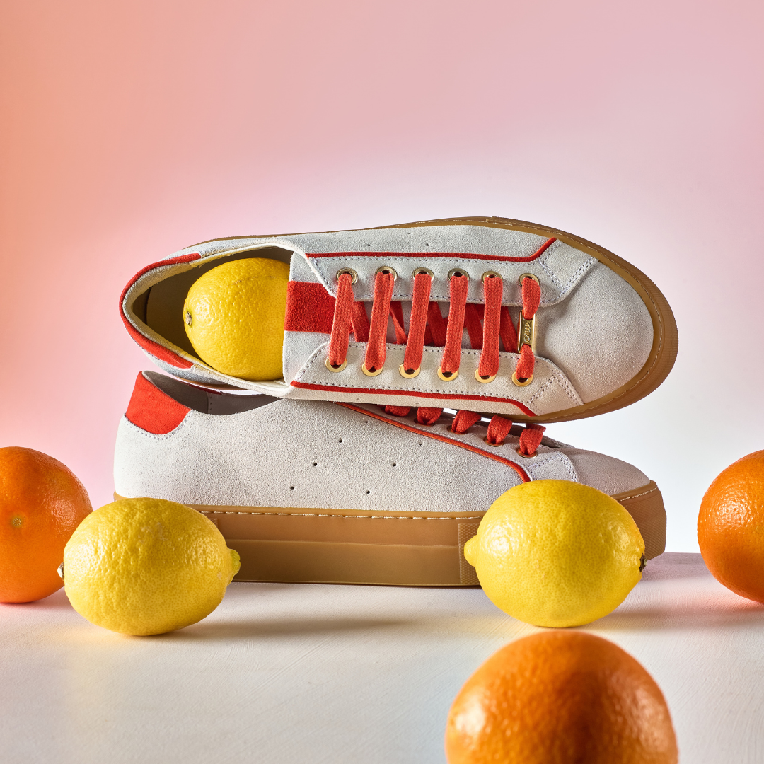 Saturn - Cream & Orange Suede Wide Fit Trainers