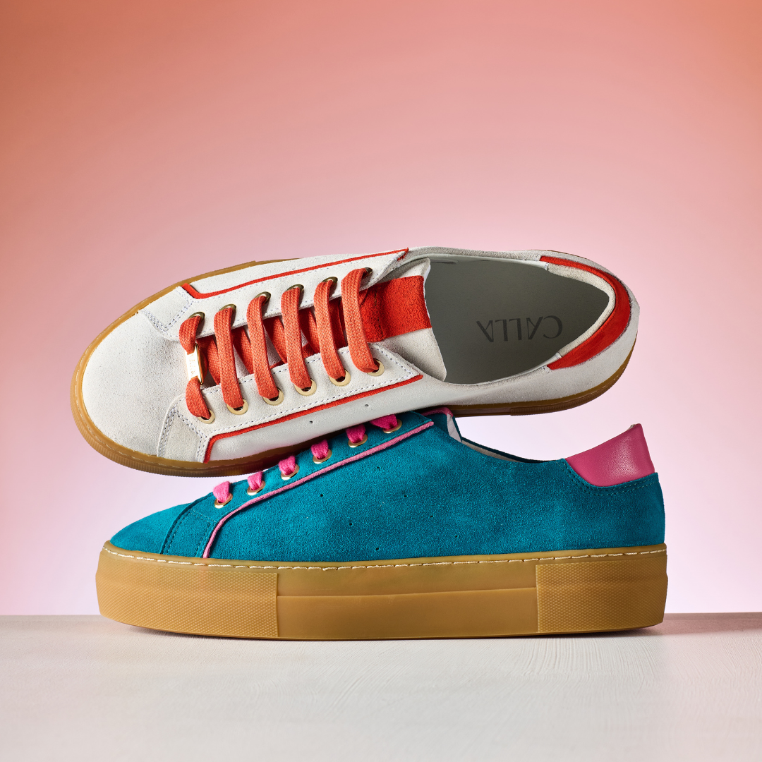 Saturn - Teal & Magenta Suede Wide Fit Trainers