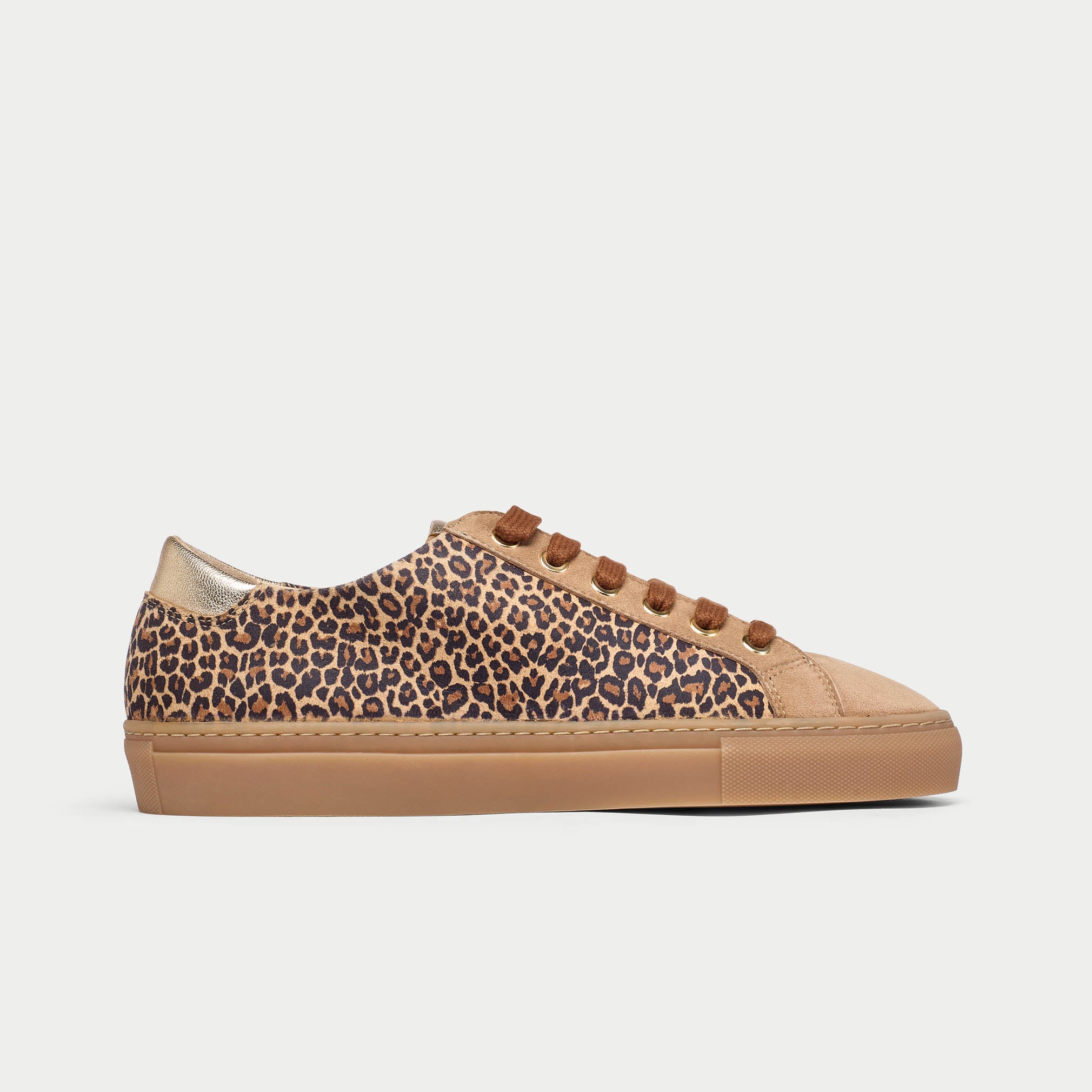 star beige leopard trainers for bunions side view