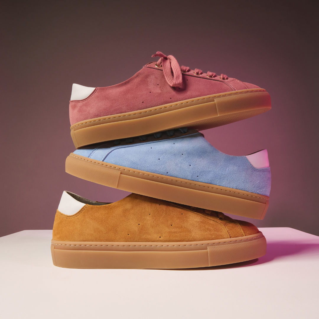 suede sneakers stacked photoshoot