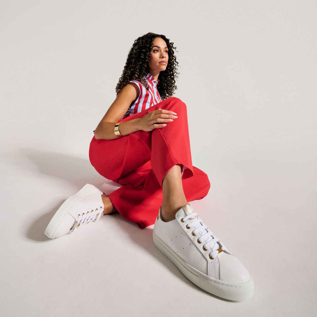 Star - Grain White Leather & Champagne Wide Fit Trainers