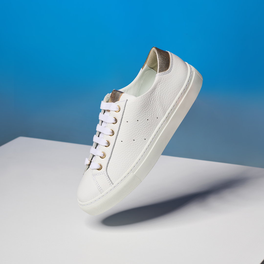 Star - Grain White Leather & Champagne Wide Fit Trainers