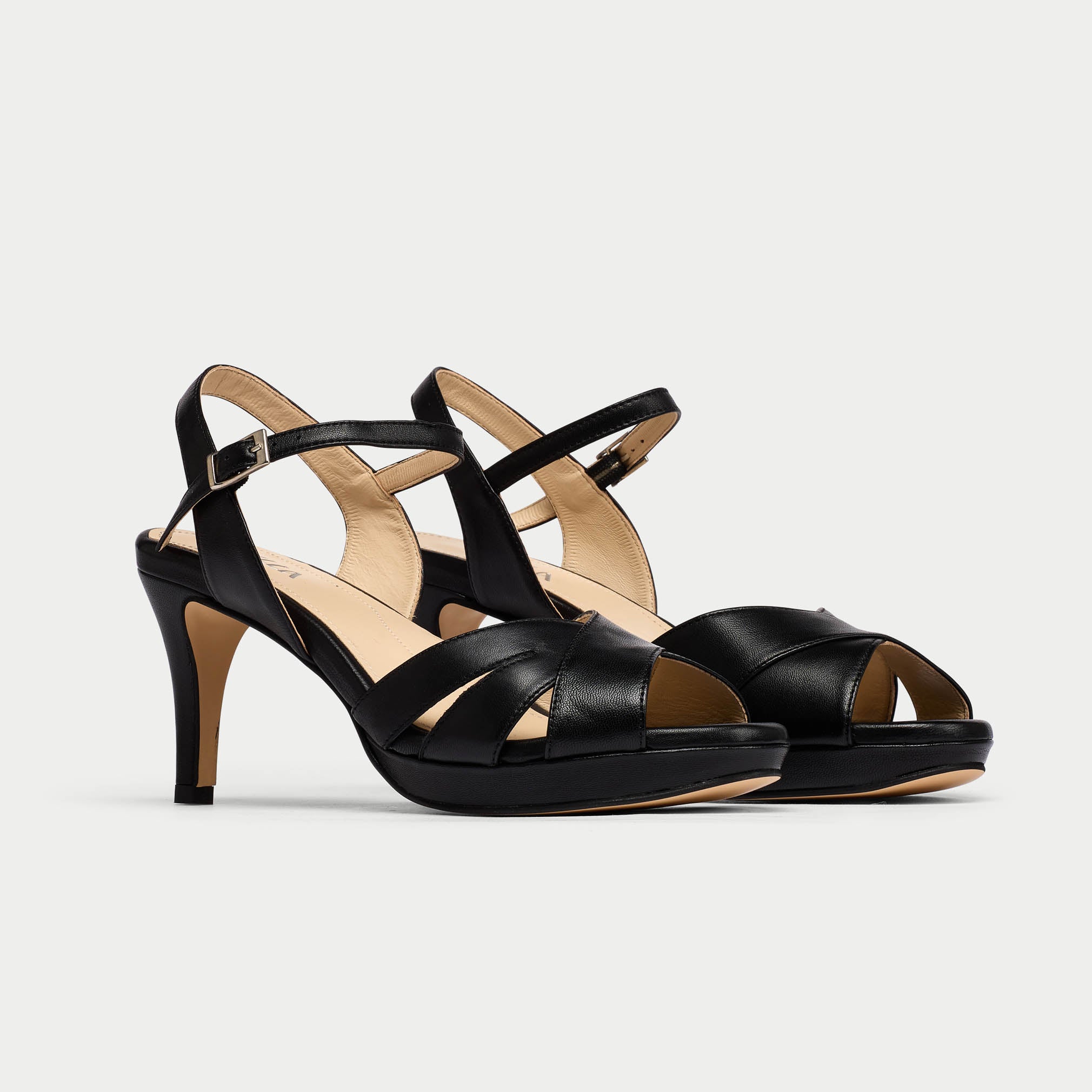 Emily black leather heel pair