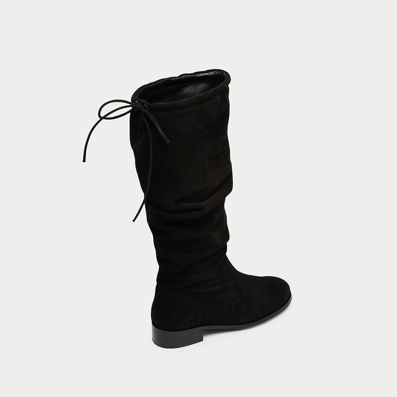 black suede knee high boots for bunions back view