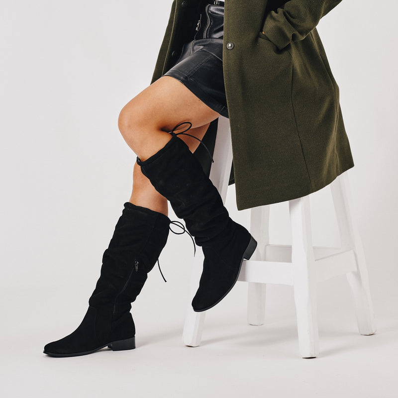 black suede knee high boots for bunions
