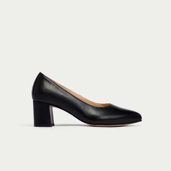 Block heel leather court shoes Clearance