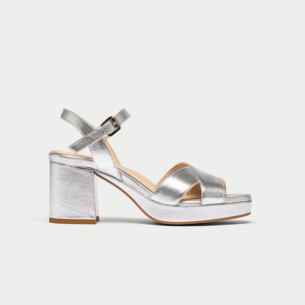 Silver block heel platform sale