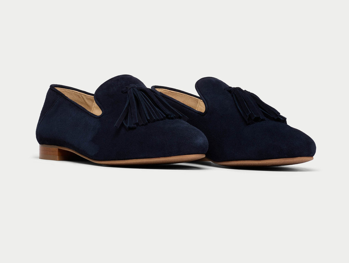 A pair of Calla Freya loafers in deep navy suede