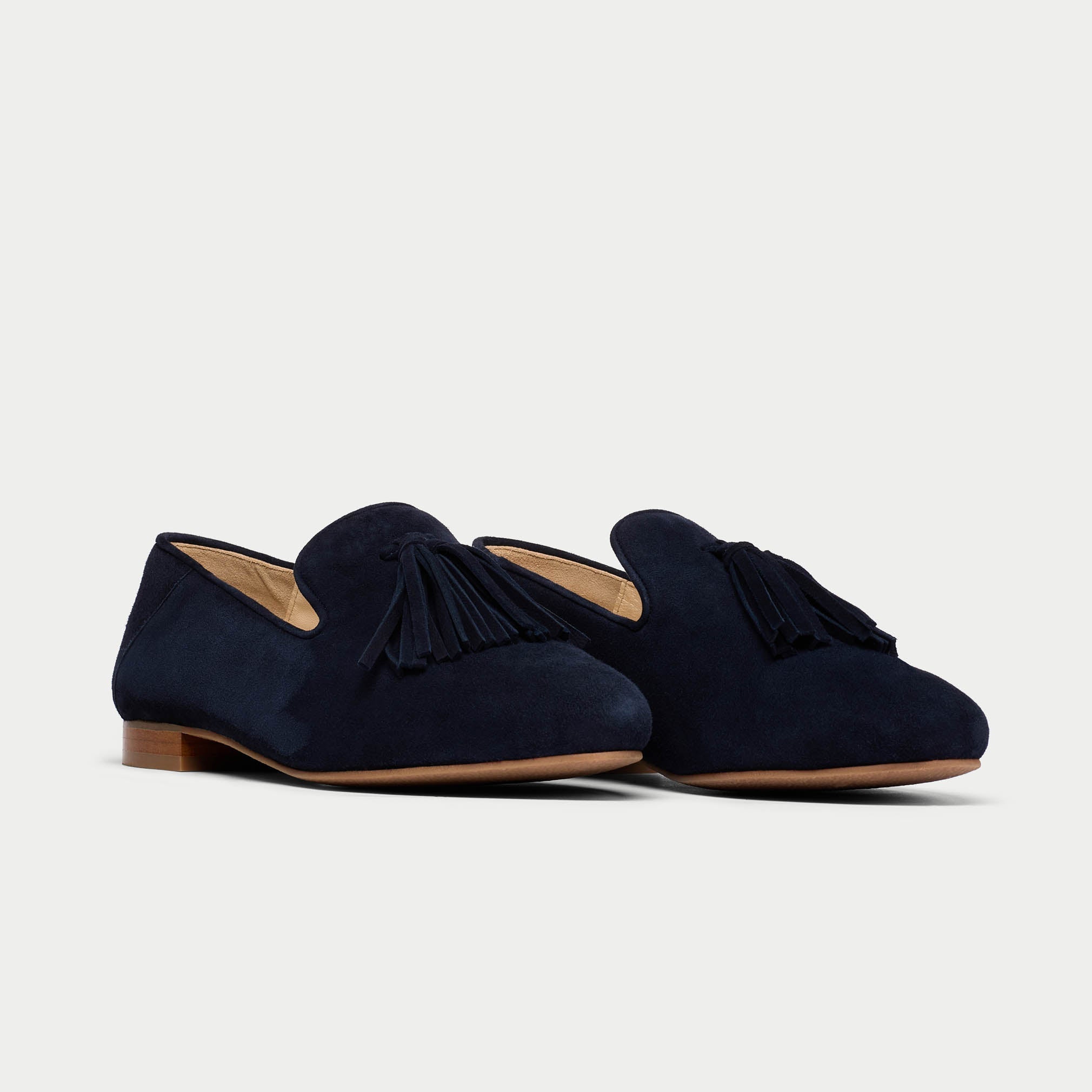 Calla Freya loafers in soft navy suede with room at the outer toe edge