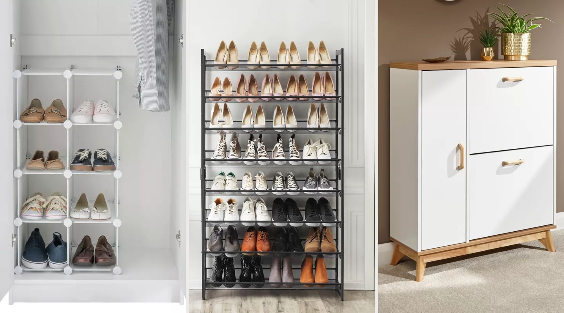 three shoe storage options 