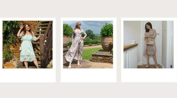influencers in wedding guest dresses and calla shoes