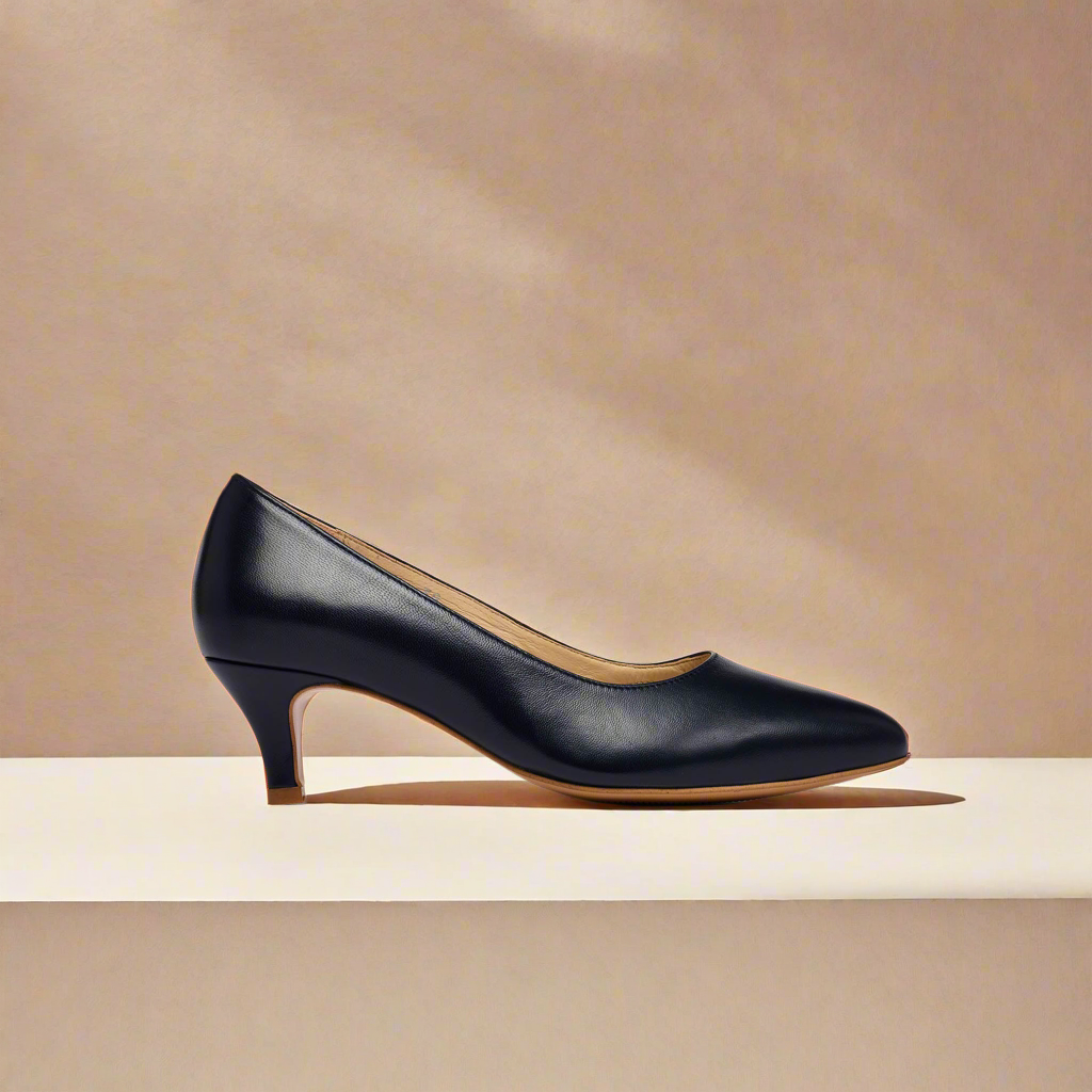 Ava navy heels for bunions side view