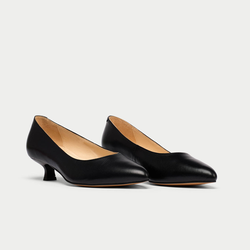 Calla | Claudia | Black Leather | Kitten heeled dress shoes for bunions