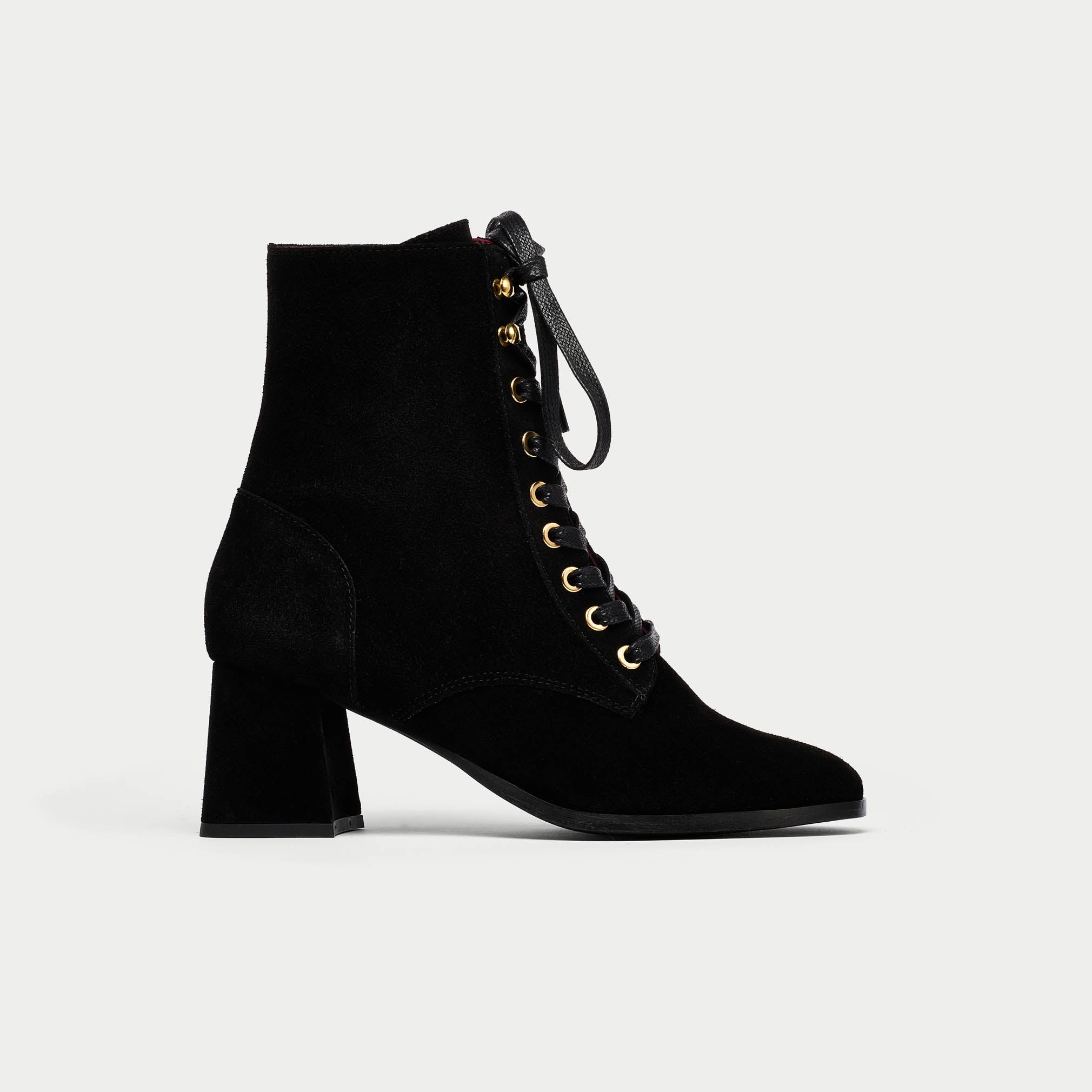 Cleo black suede boot side view