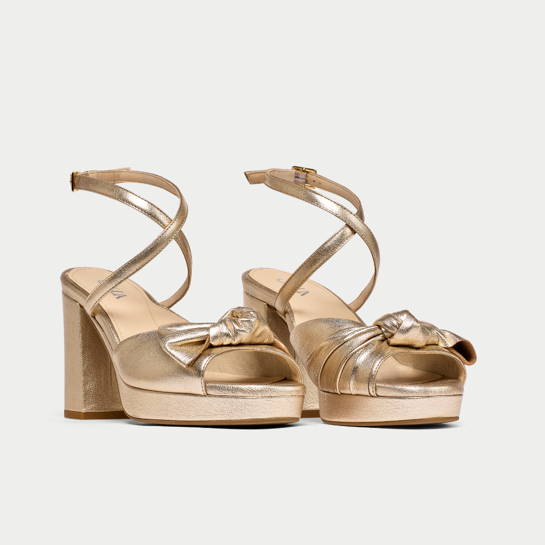 Daisy - Champagne Metallic Block Heels (image 2)