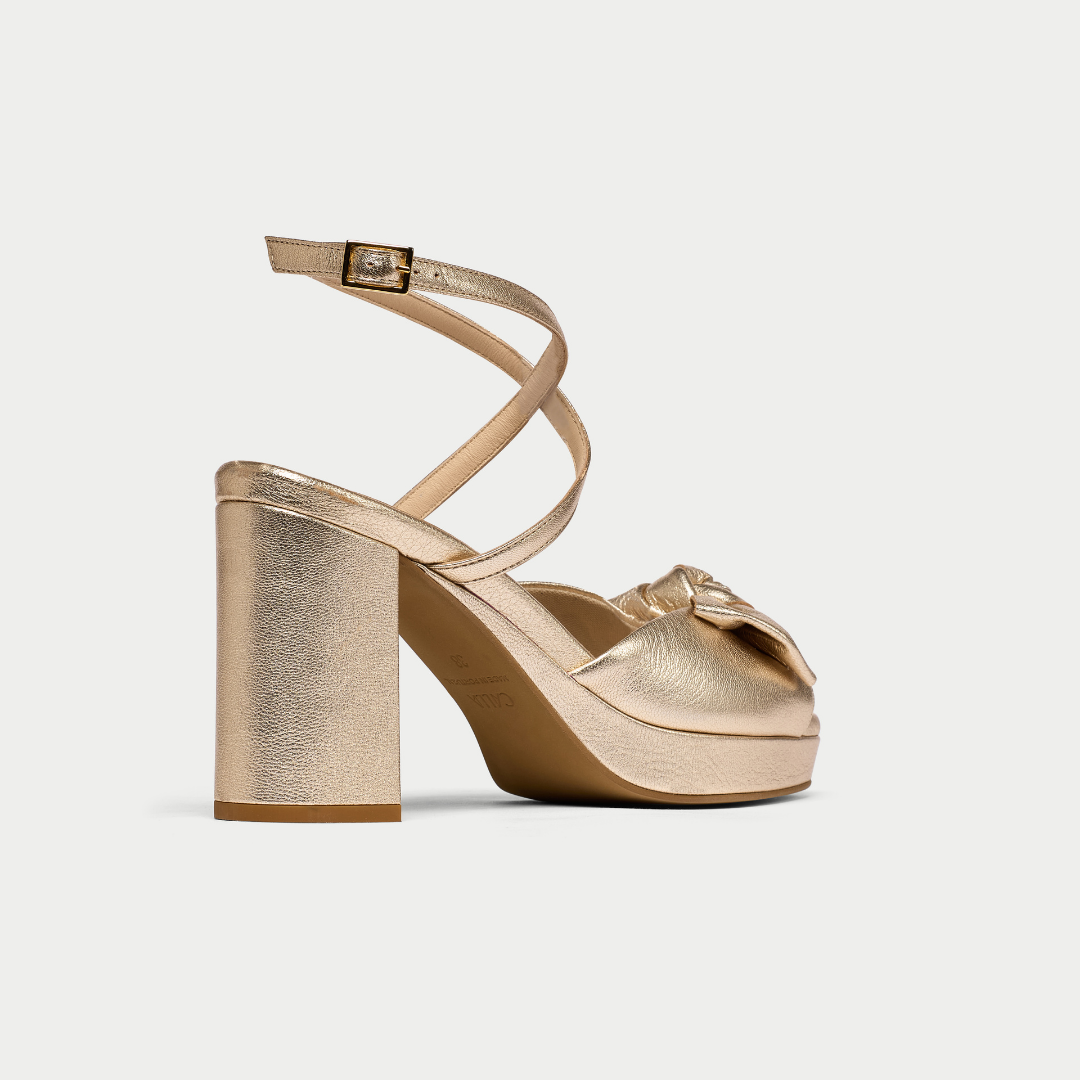 Daisy champagne block heel back/side view