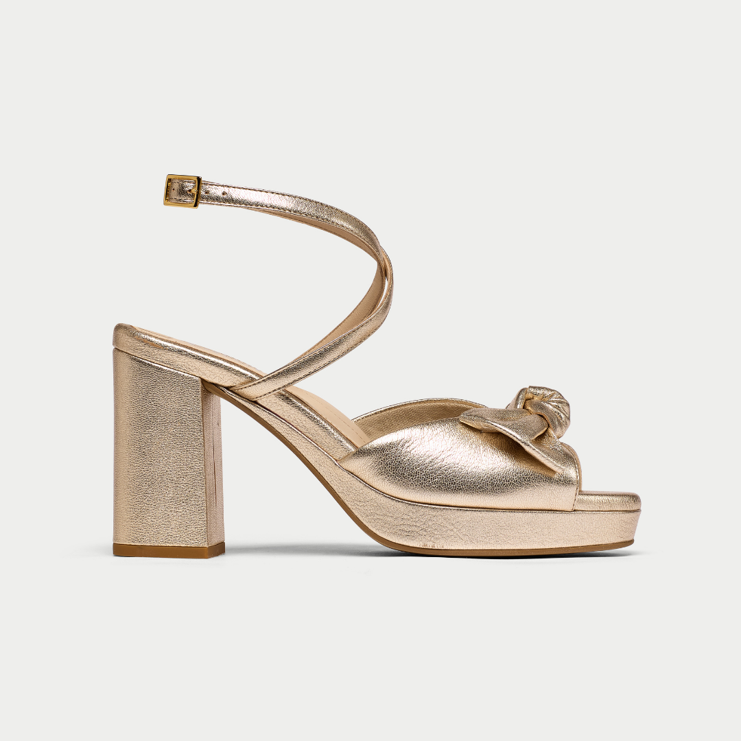 Daisy - Champagne Metallic Block Heels (image 1)