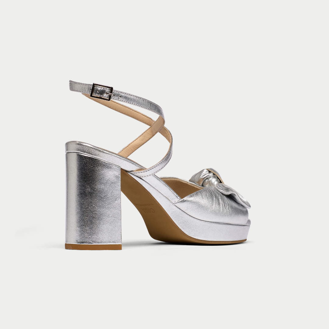 Daisy silver block heel view