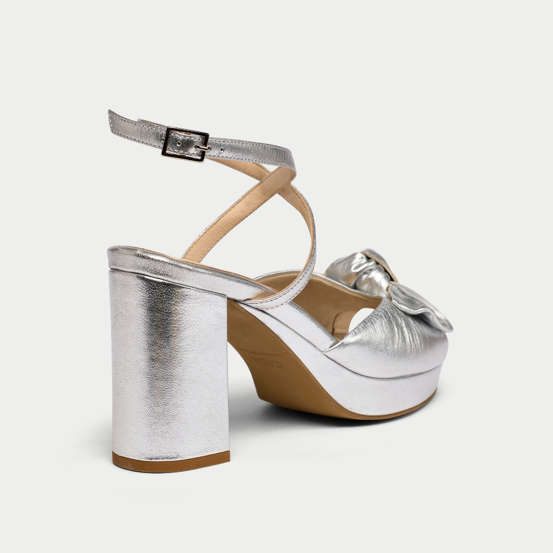 Daisy silver block heel back/side view