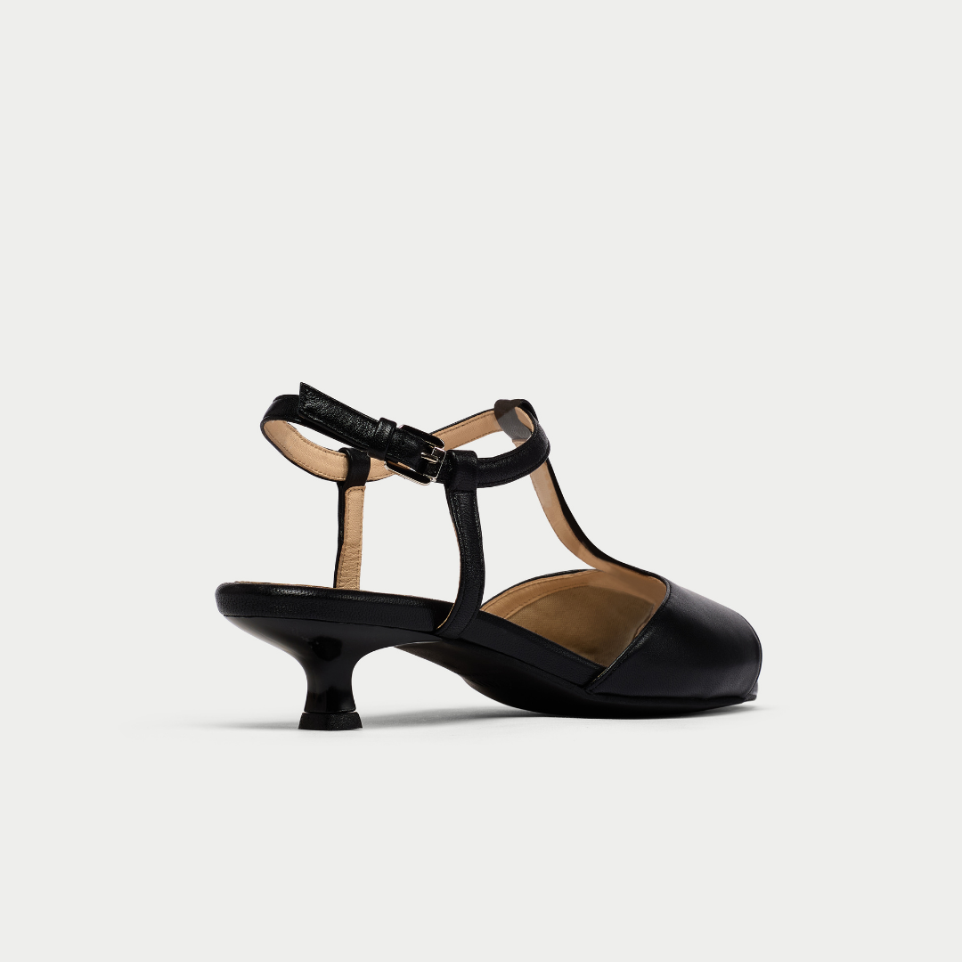 Edith black kitten heel sandal back/side view