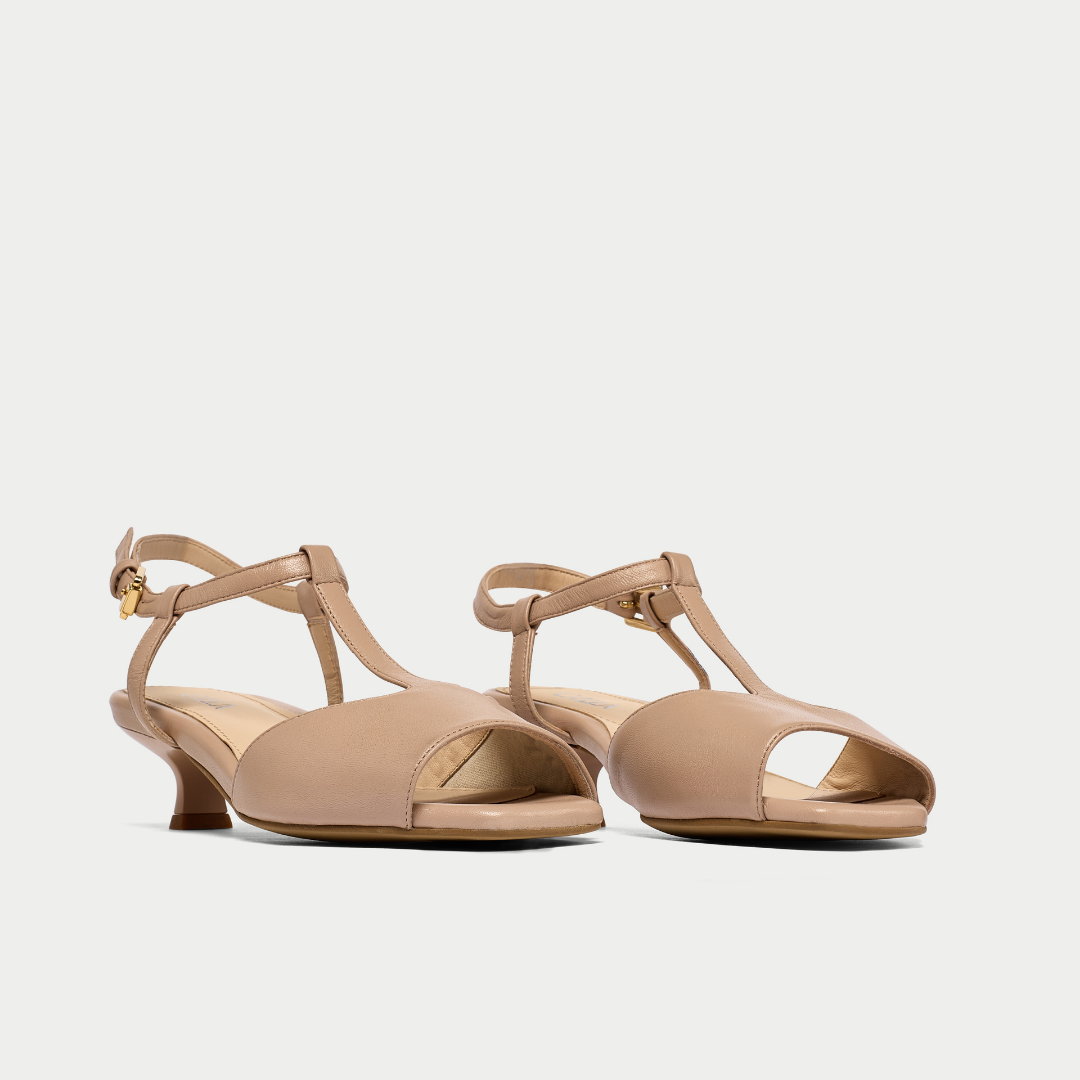 Edith neutral kitten heel sandal pair