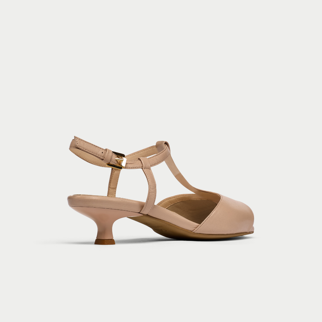 Edith neutral kitten heel sandal back view