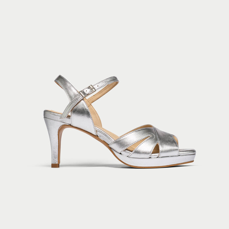 Calla Shoes | Emily | Silver metallic leather heels