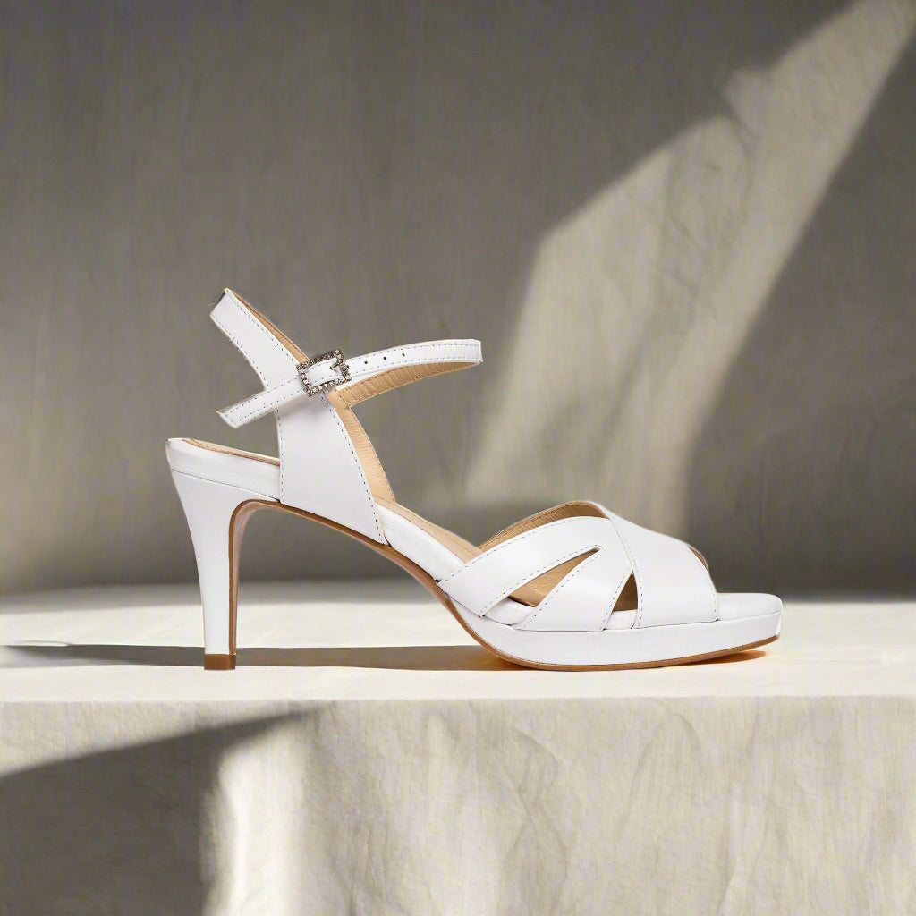 Emily white leather heel side view