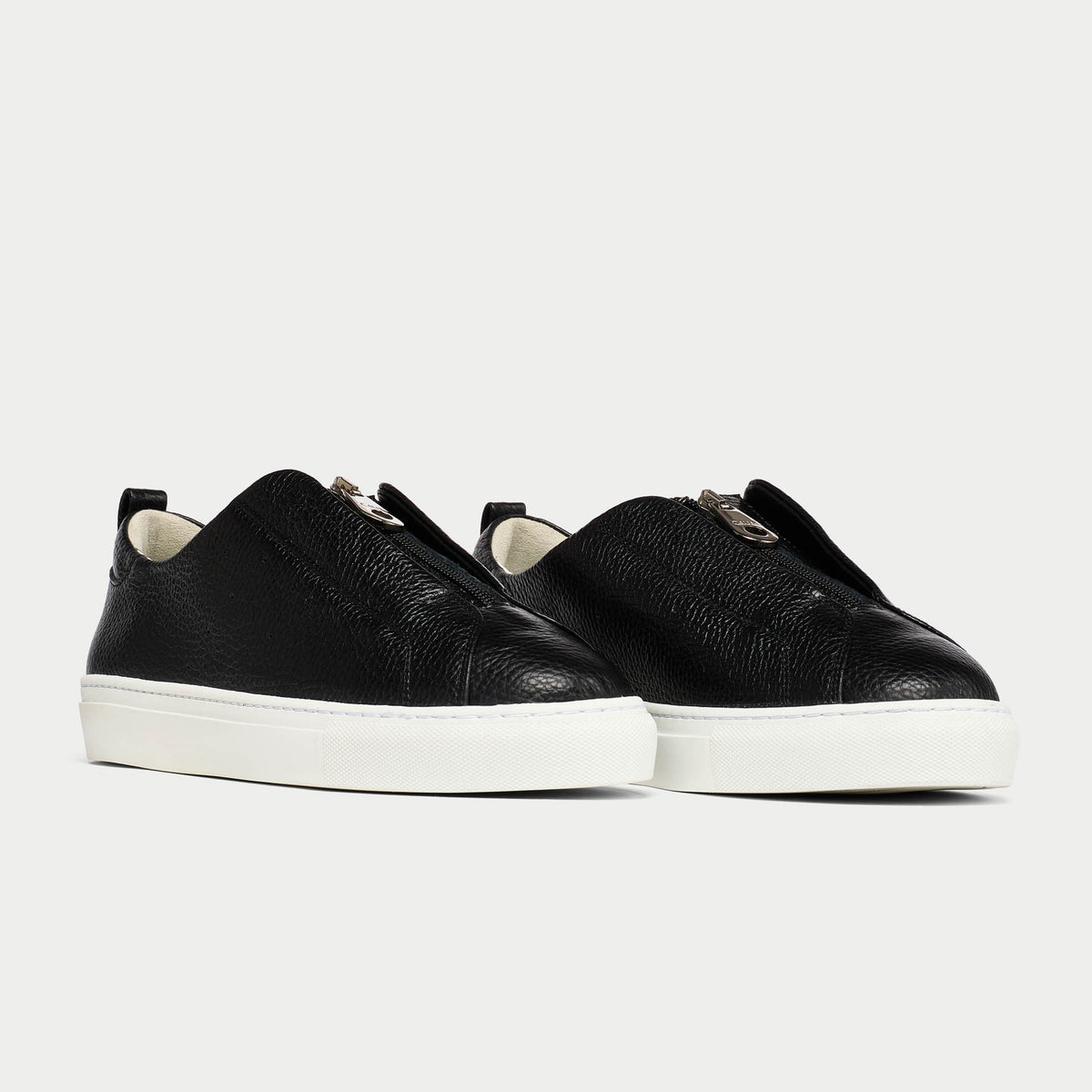 Estella - Black Leather Zip-Up Wide Fit Trainers (image 2)