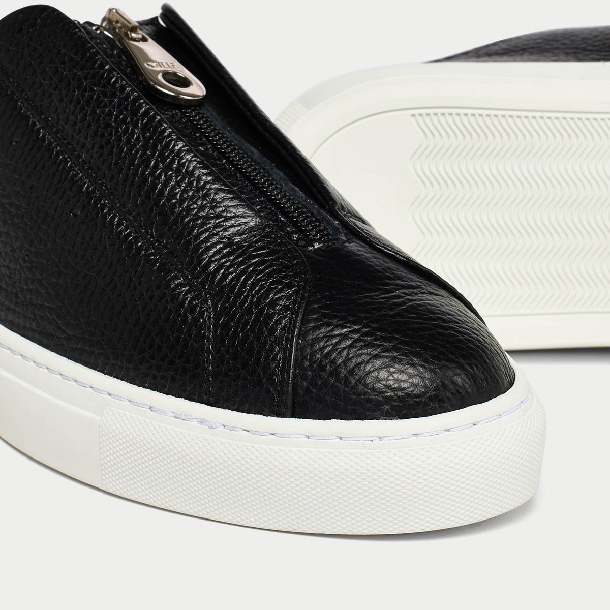 Estella - Black Leather Zip-Up Wide Fit Trainers (image 4)