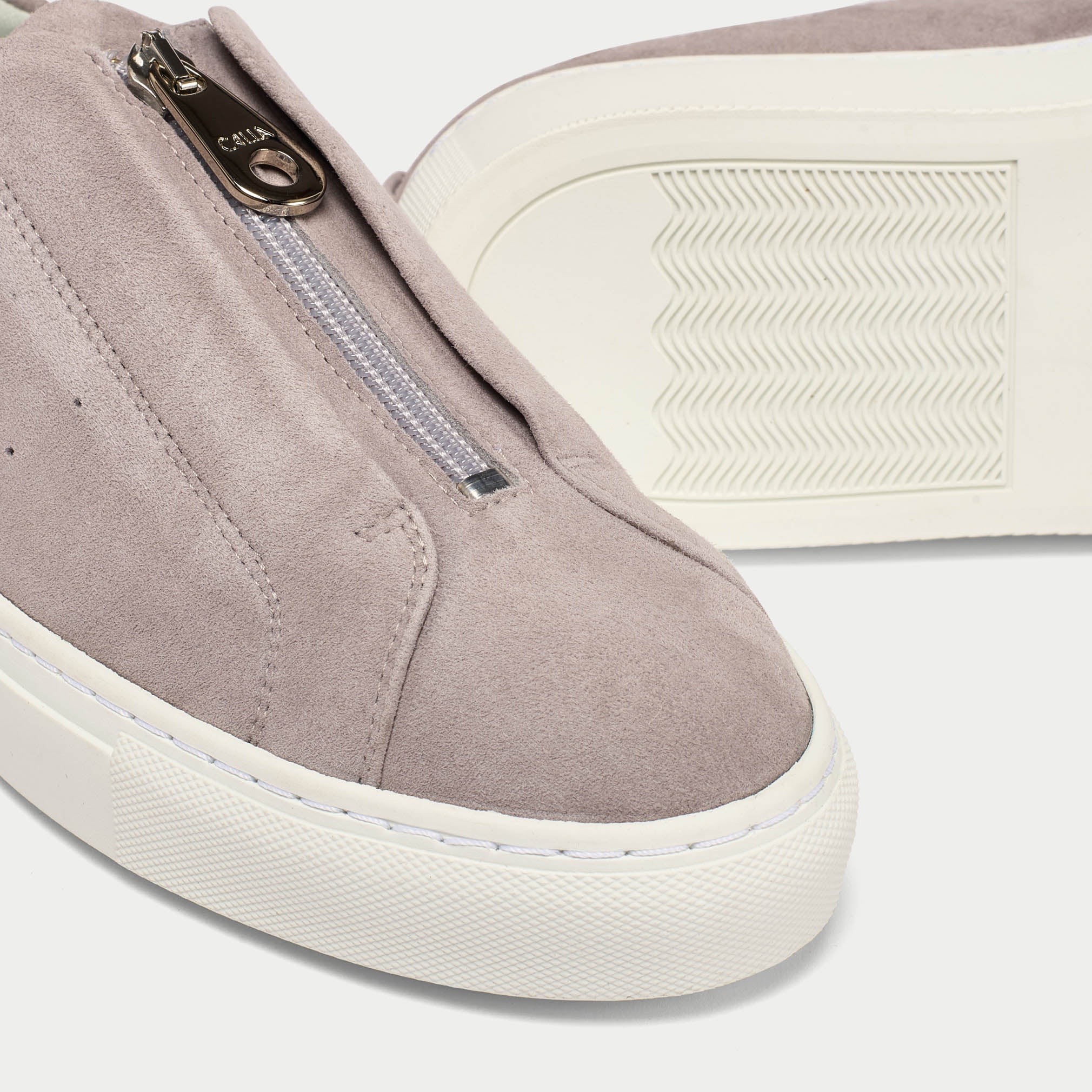 Estella grey suede sneaker tip close up