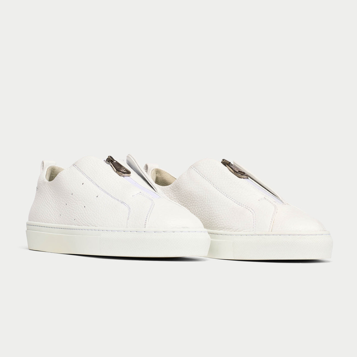 Estella - White Leather Zip-Up Wide Fit Sneakers (image 5)