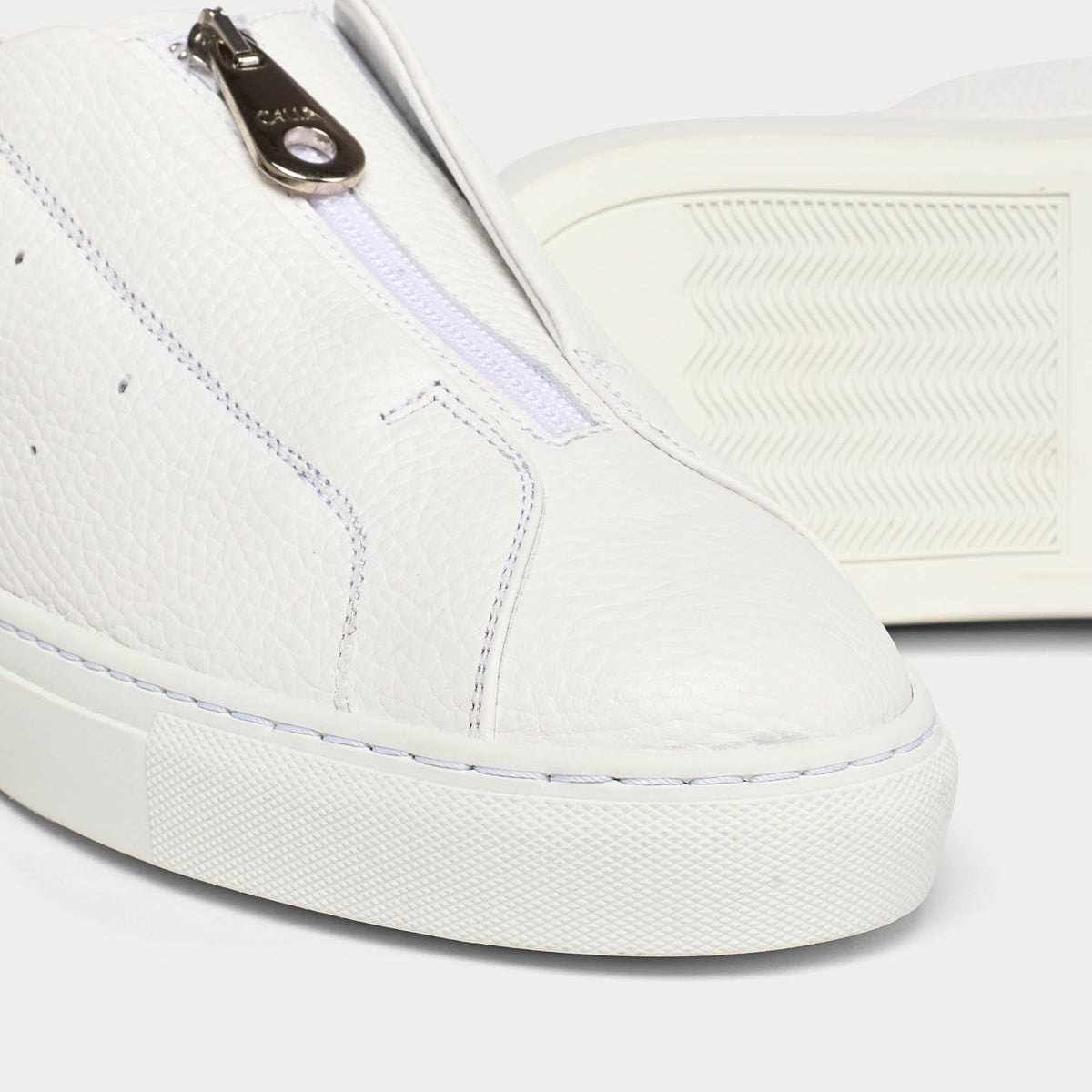 Estella - White Leather Zip-Up Wide Fit Sneakers (image 4)