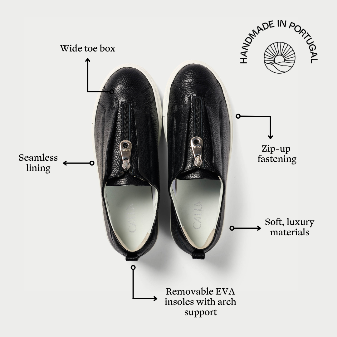 Estella - Black Leather Zip-Up Wide Fit Trainers (image 6)