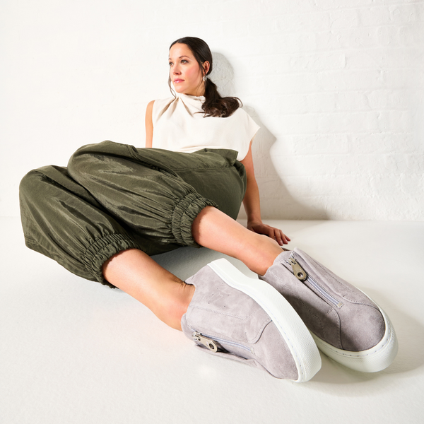 Estella pale grey suede wide fit trainers
