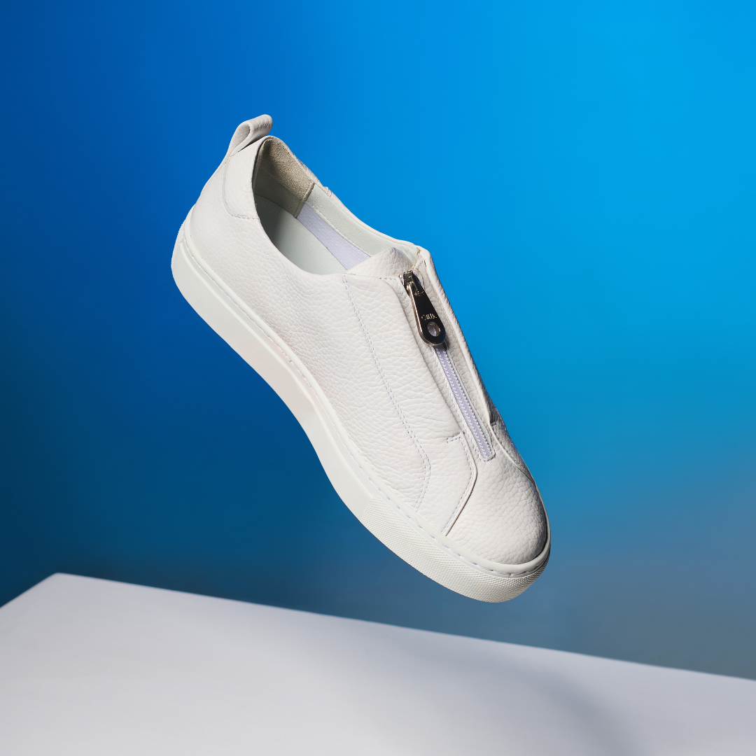 Estella - White Leather Zip-Up Wide Fit Sneakers (image 8)