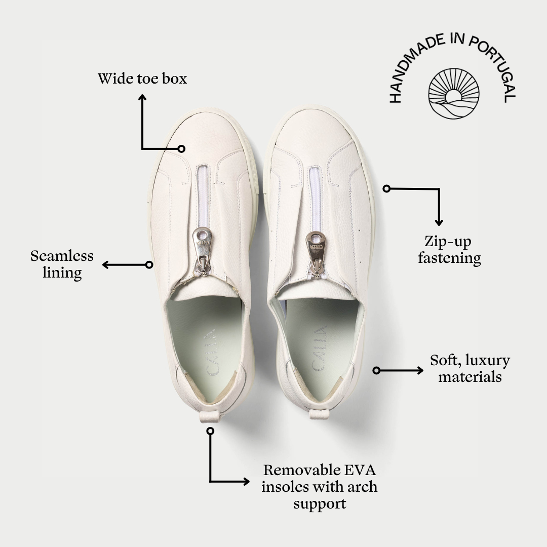 Estella - White Leather Zip-Up Wide Fit Sneakers (image 7)