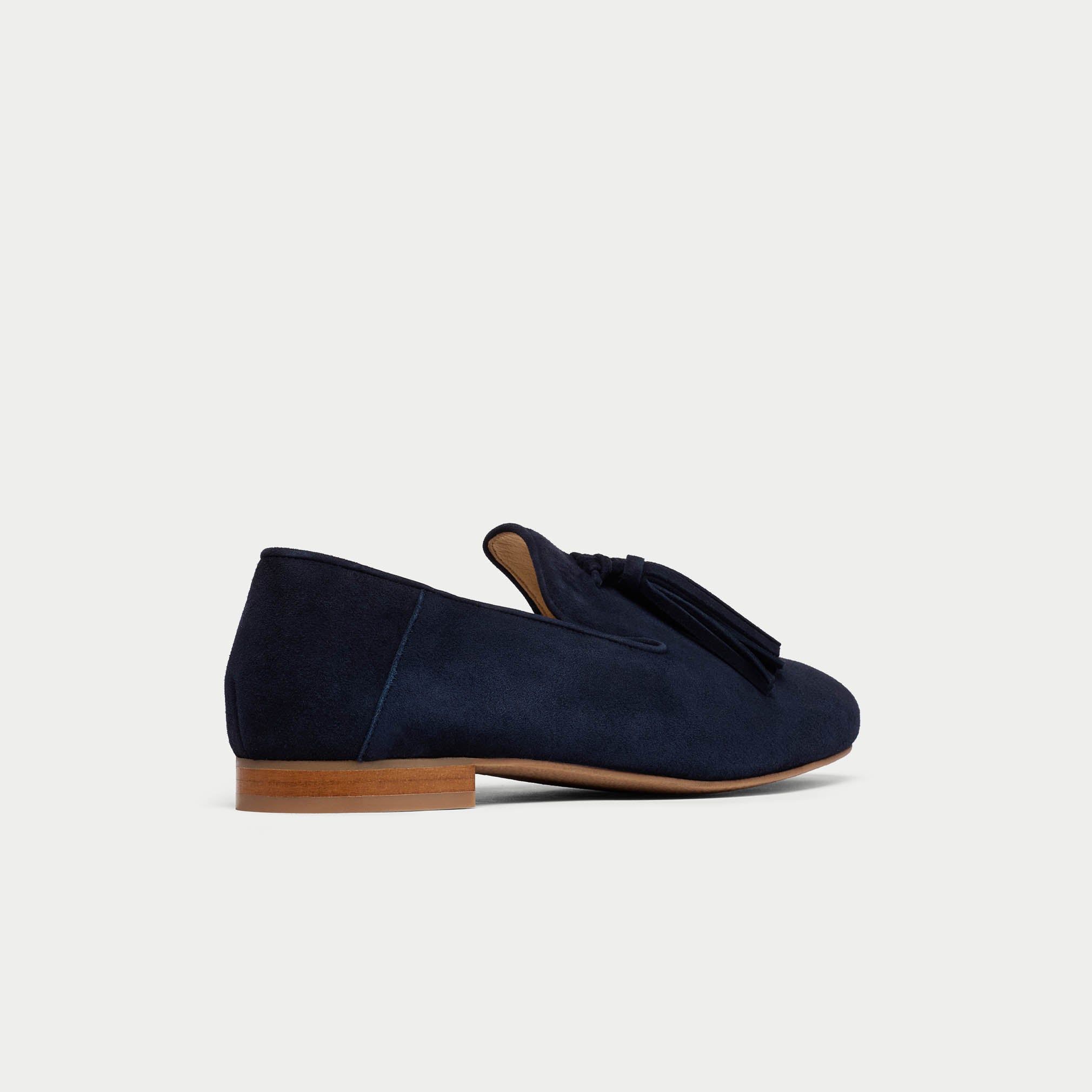 Freya deep navy suede loafer side/back view