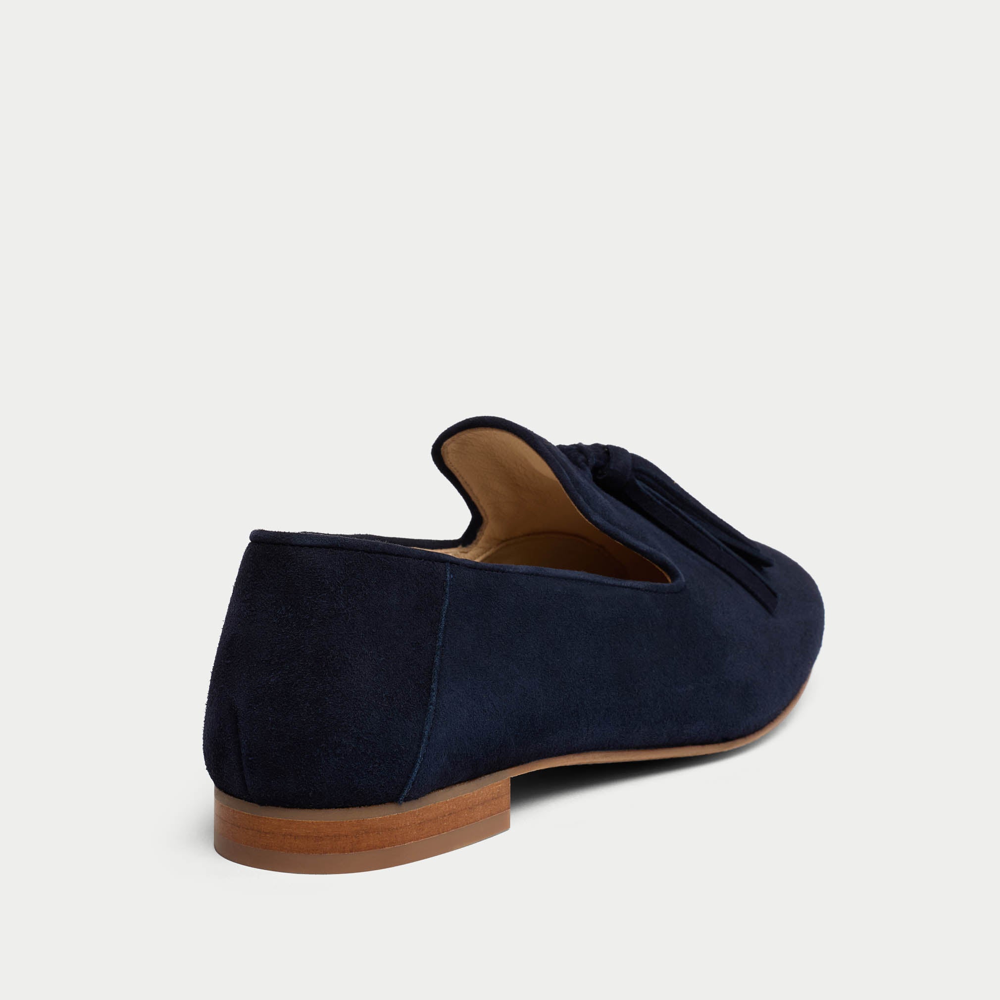 Freya deep navy suede loafer back view