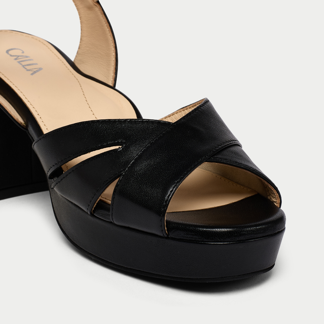 Gracie - Black Leather Block Heels (image 4)