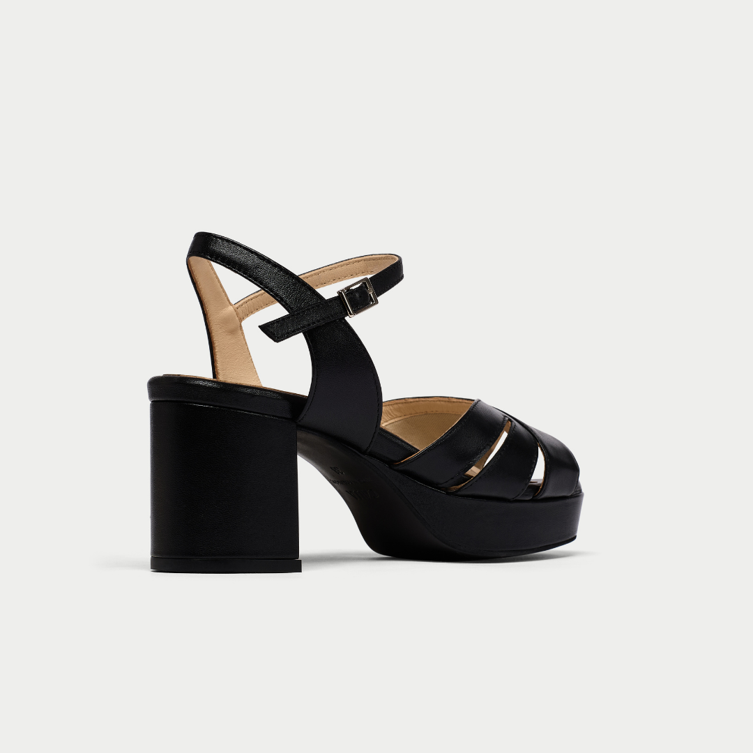 Gracie - Black Leather Block Heels (image 7)