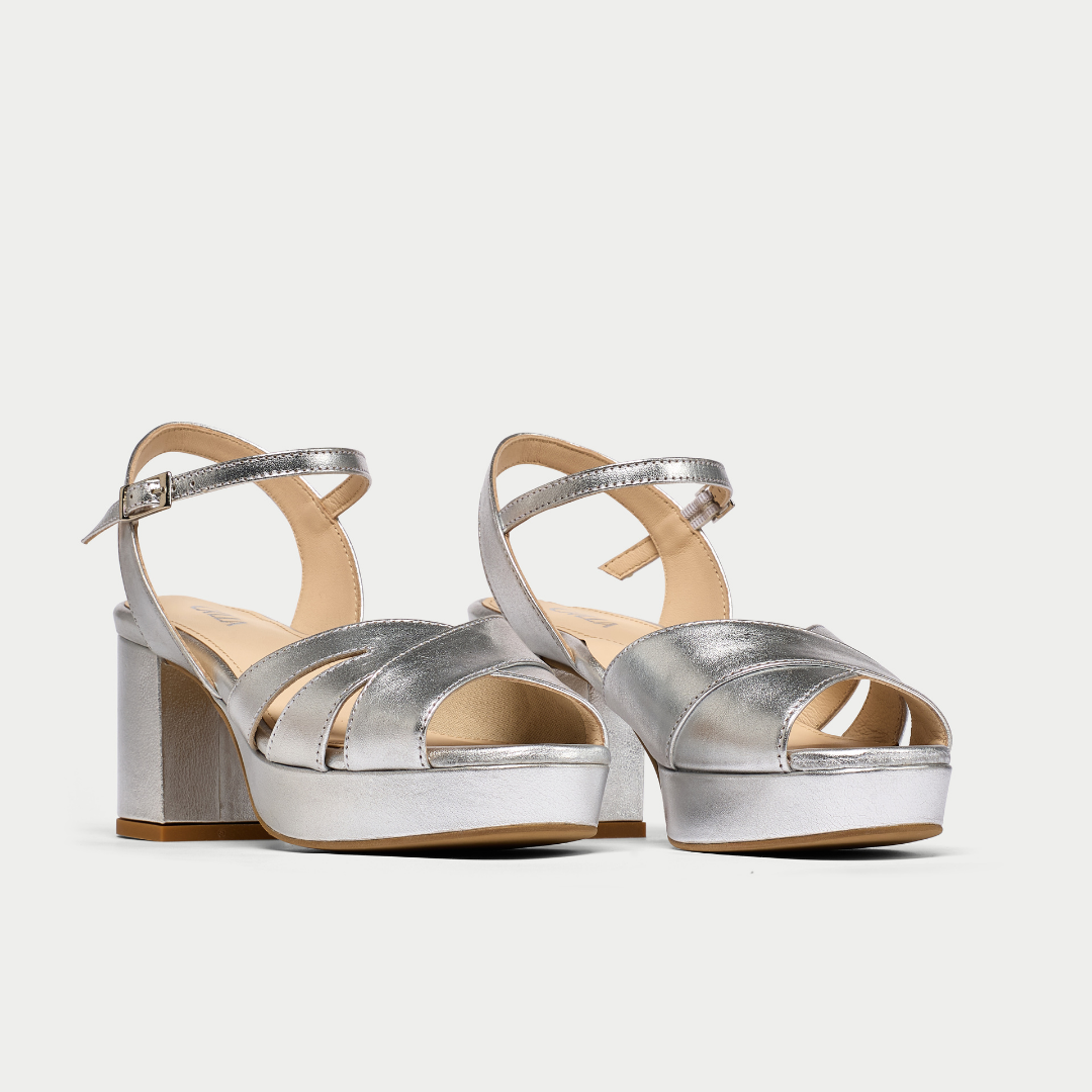 Gracie silver heel sandals pair