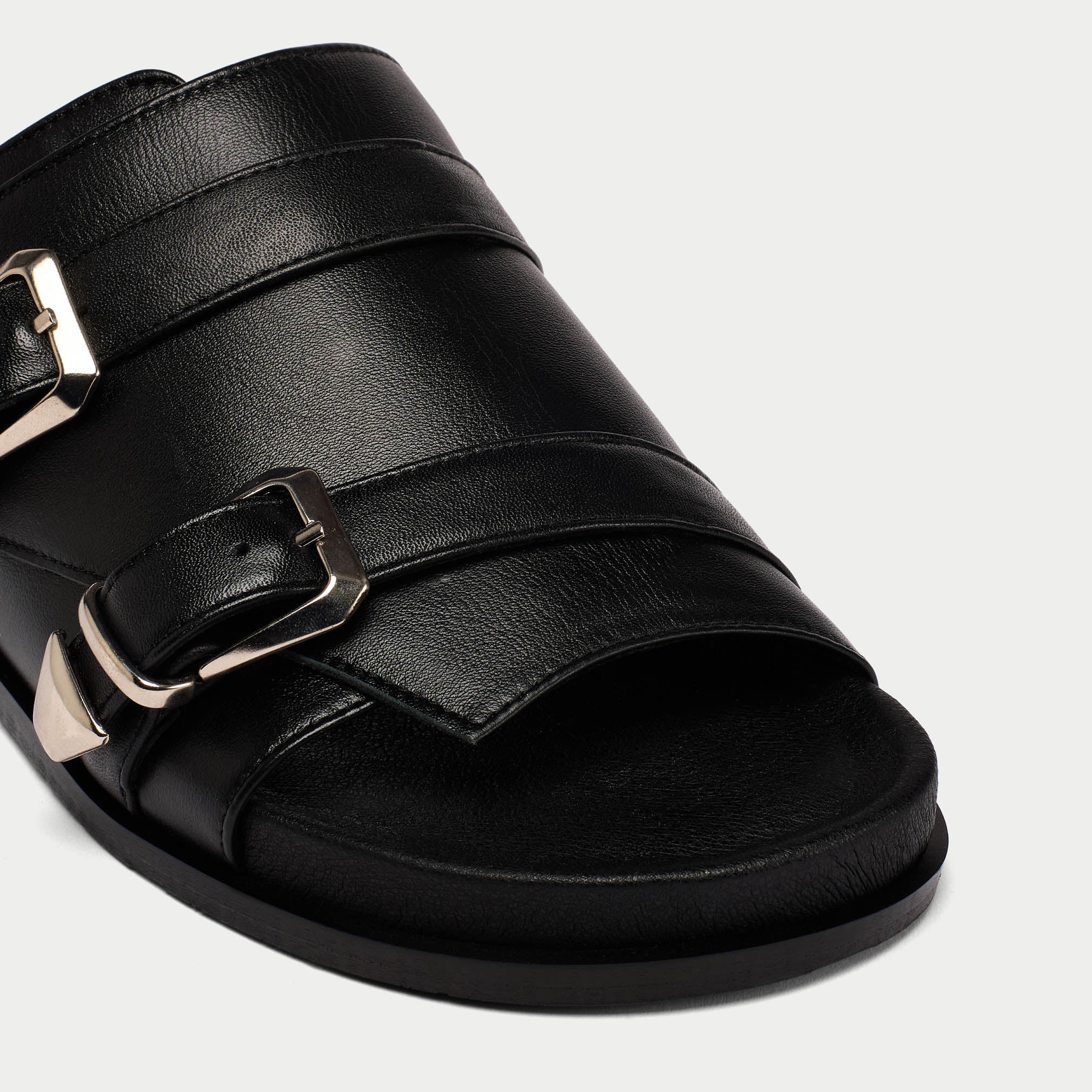 Lily black leather sandal tip view