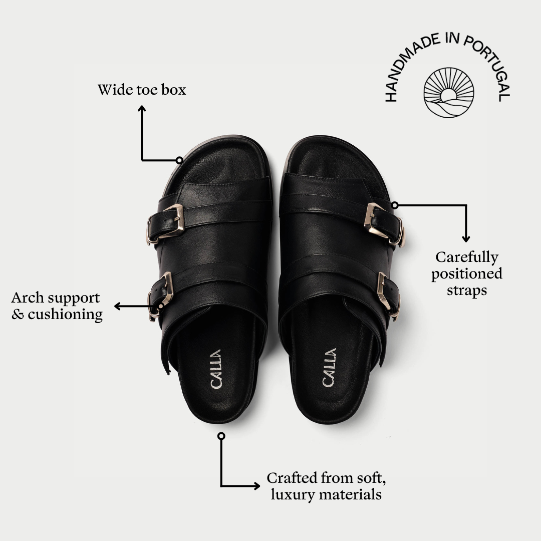 Lily black leather sandal features