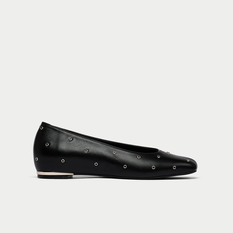 Lucinda - Black Studded Leather Ballerinas